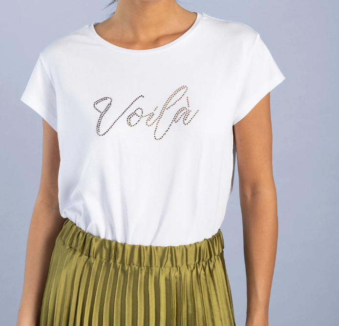 T-Shirt mit Strass-Schriftzug