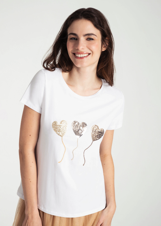 T-Shirt mit Paillettenherzen