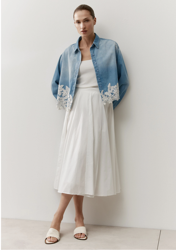 Jeanshemd mit Spitzenbesatz