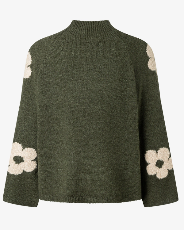 Strick-Pullover 3/4 Arm *Flowers* grün - 2