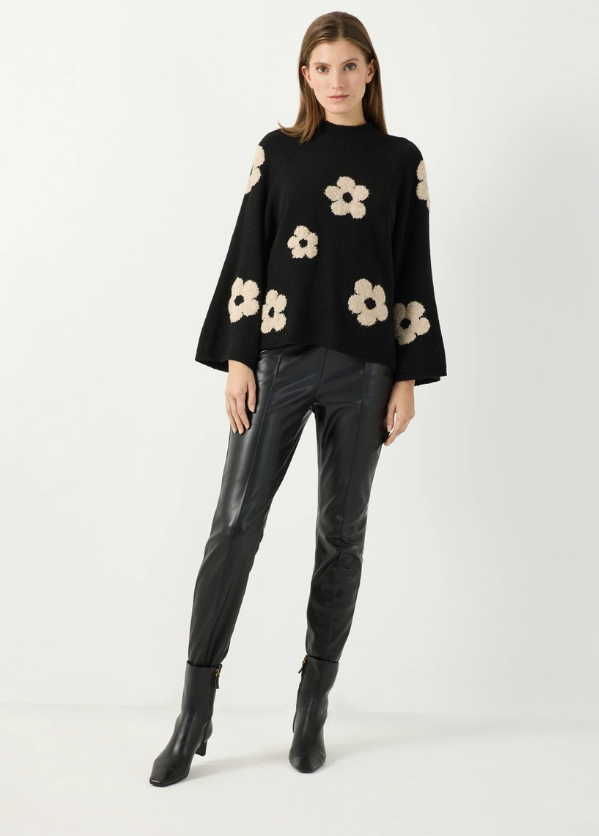 Strick-Pullover *Flowers* 3/4 Arm schwarz - 2