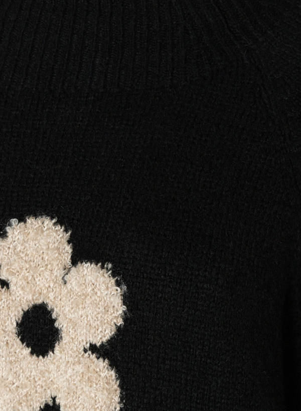 Strick-Pullover *Flowers* 3/4 Arm schwarz - 4