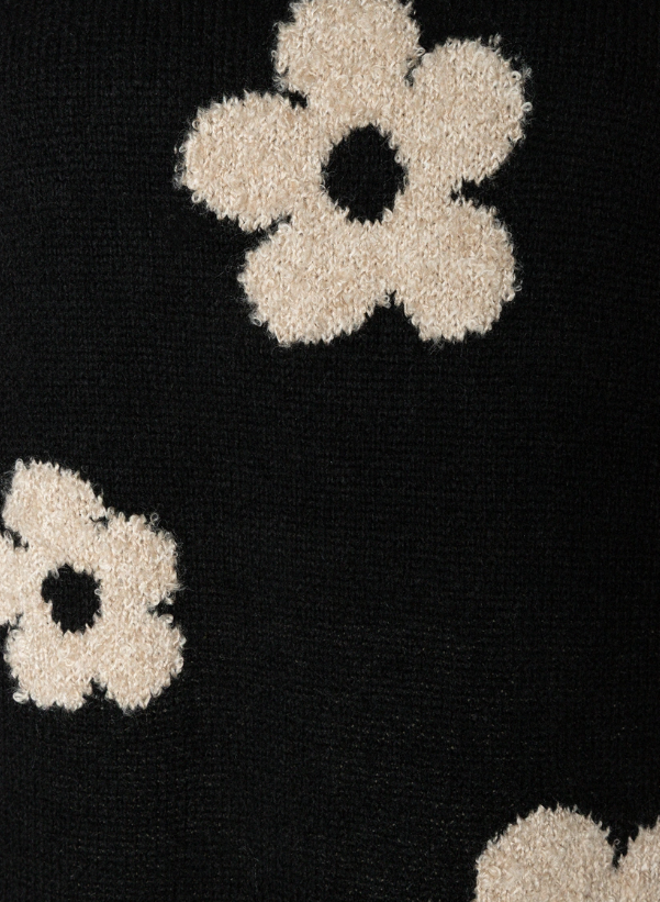 Strick-Pullover *Flowers* 3/4 Arm schwarz - 0