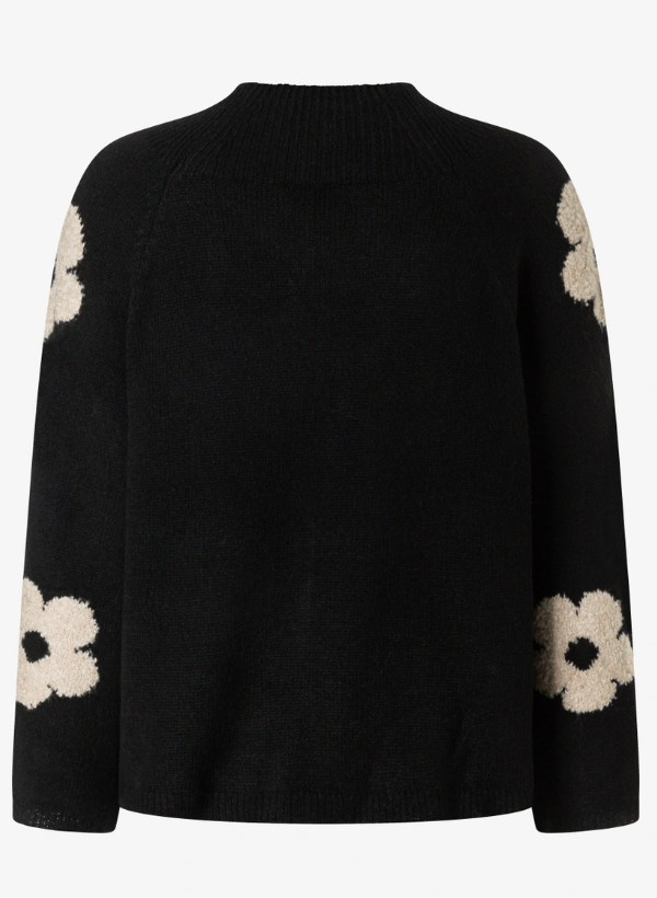 Strick-Pullover *Flowers* 3/4 Arm schwarz - 1