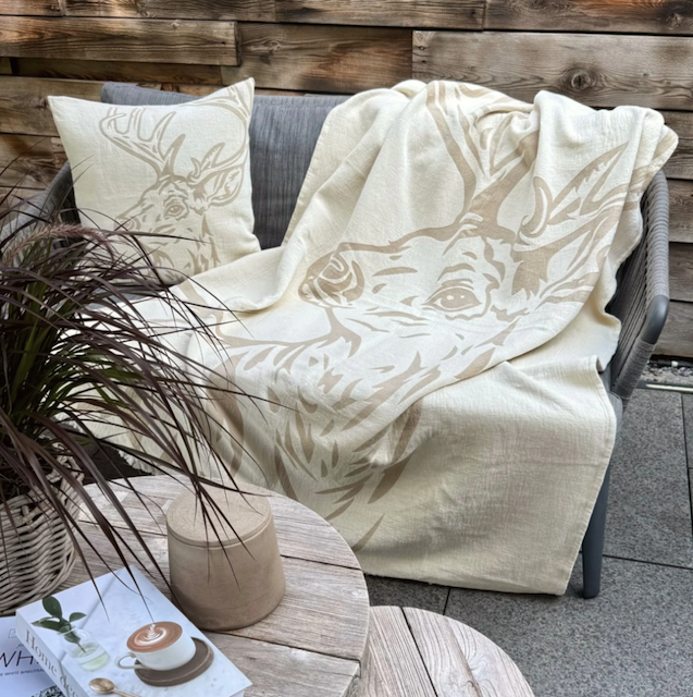 Kissenhülle Chenille *Hirschportrait* 49 x 49 cm - 1