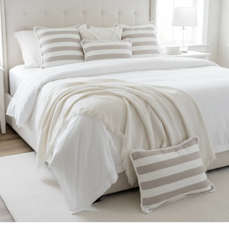 Kissenhülle Streifen beige-weiss -50x50cm - 2