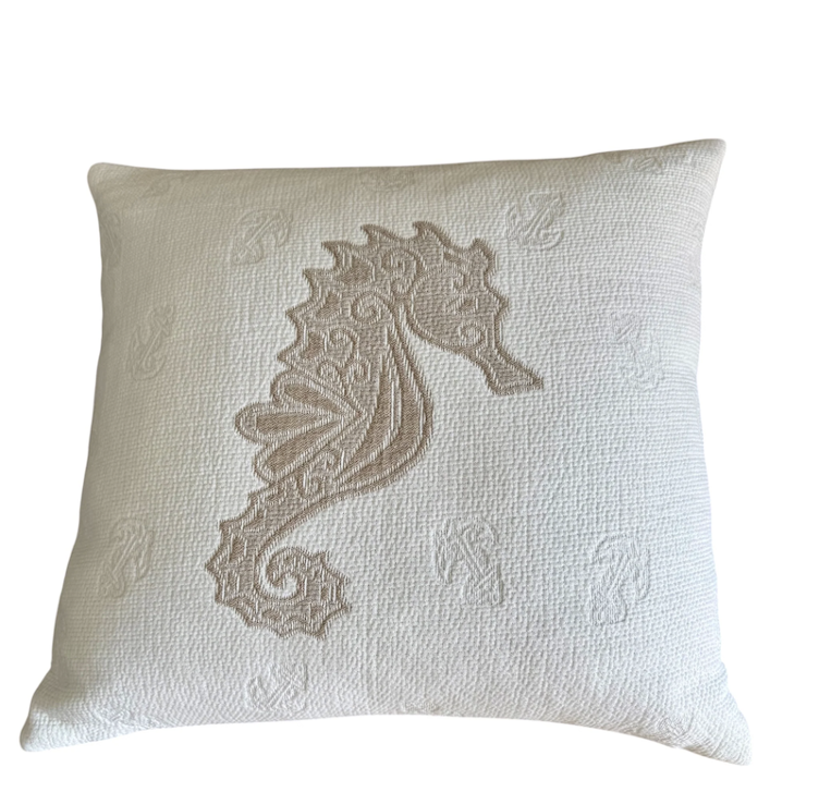 Kissenhülle Seepferd weiss-beige 50x50