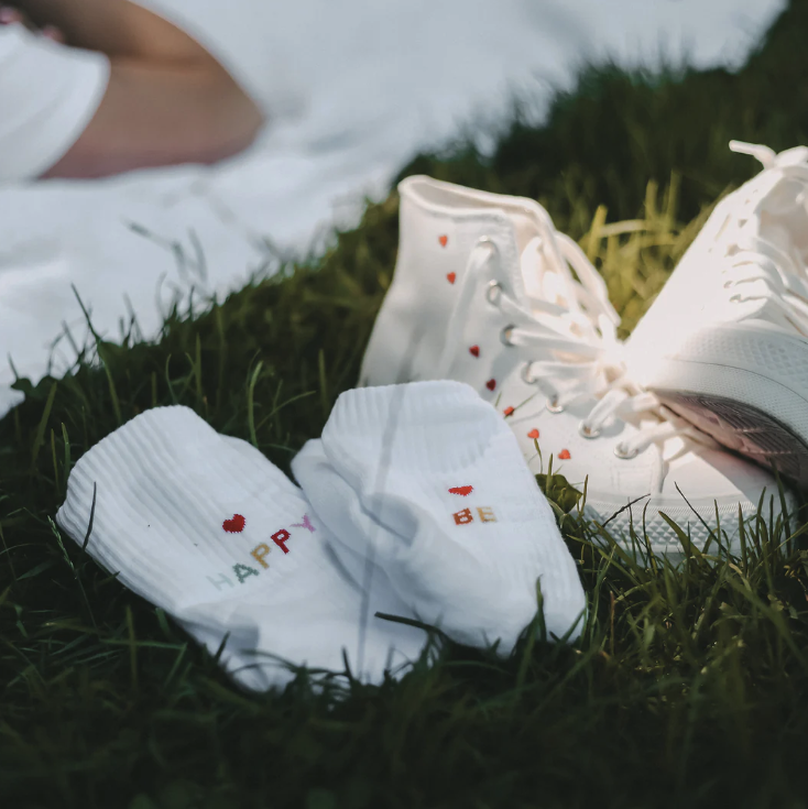 Socken *be happy* in weiss